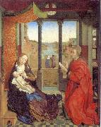 Rogier van der Weyden Self portrait as Saint Luke making a drawing for his painting of the Virgin. oil painting on canvas
